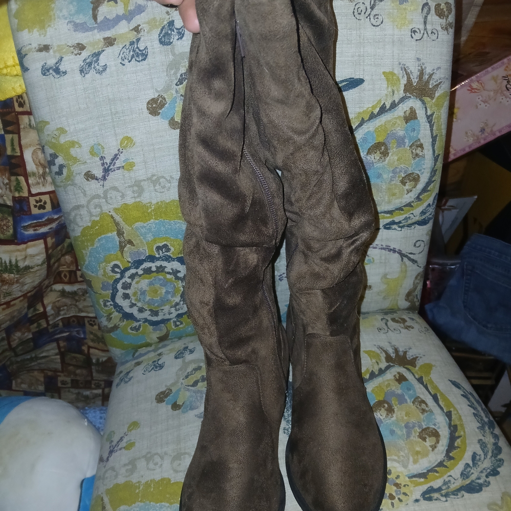 Brown Suede Knee-High Boots